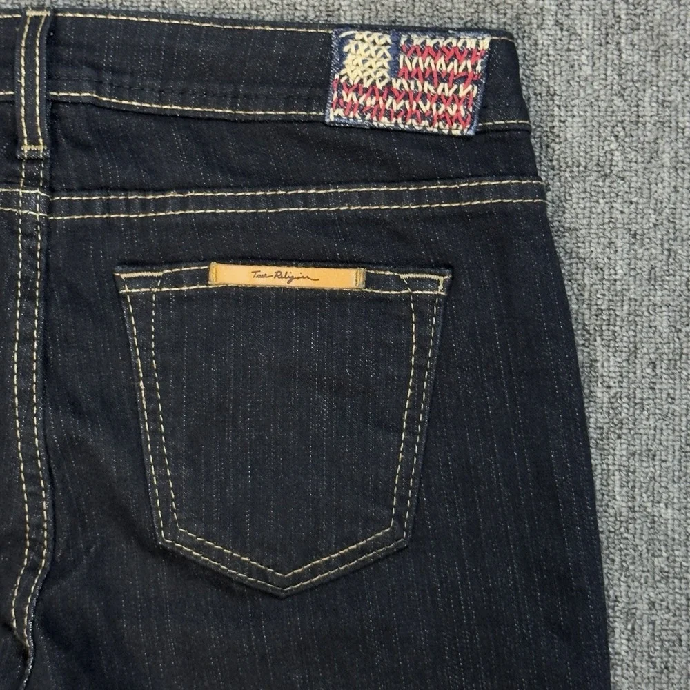 True Religion‎ Women's Jeans Halle Phantom Black USA Flag Skinny Size 28